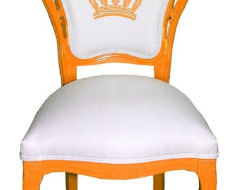 Pompöös by Casa Padrino Luxus Barock Esszimmerstuhl Orange / Weiss - Pompööser Barock