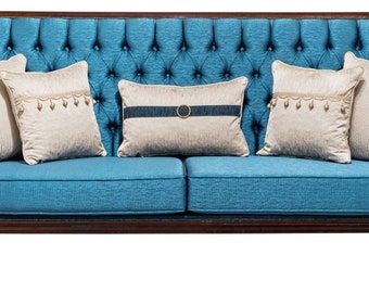 Casa Padrino Luxus Barock Sofa Blau / Dunkelbraun 230 cm