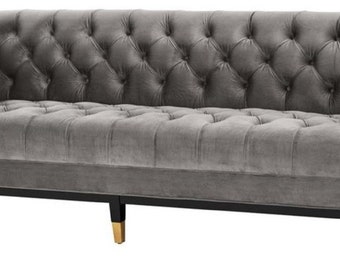 Casa Padrino Luxus Wohnzimmer Sofa Grau / Schwarz / Messingfarben 230 x 85 x H. 79 cm