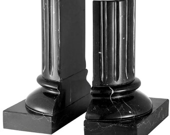 Casa Padrino Luxus Marmor Buchstützen Set Barock Säulen Schwarz 8,5 x 17 x H. 21 cm - Schreibtisch Deko