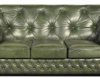 Casa Padrino Chesterfield Echtleder 3er Sofa in grün mit dunkelbraunen Füßen 200 x 80