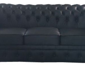 Casa Padrino Luxus Echtleder 3er Sofa Schwarz 210 x 90 x H. 80 cm - Chesterfield Möbe