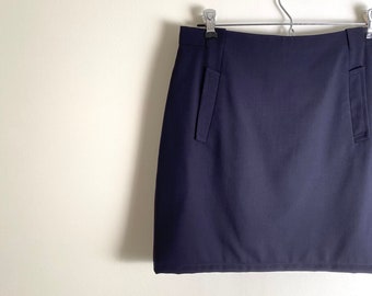 Vintage navy blue pure wool A-line mini skirt with high waist / m / 1990s