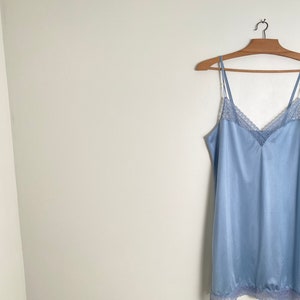 Vintage baby blue sleeveless slip dress with spaghetti straps and floral lace hems / s / 1990s