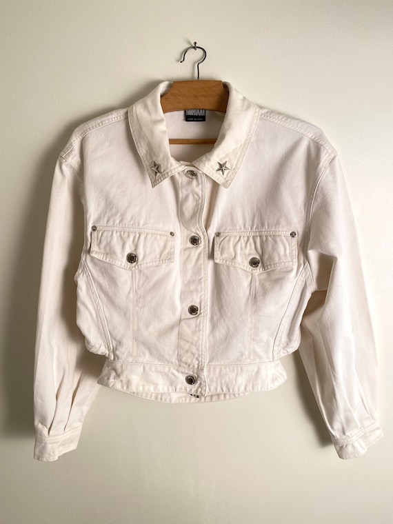 CLAUDE MONTANA vintage white denim jacket with cr… - image 2