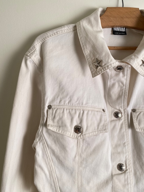 CLAUDE MONTANA vintage white denim jacket with cr… - image 3
