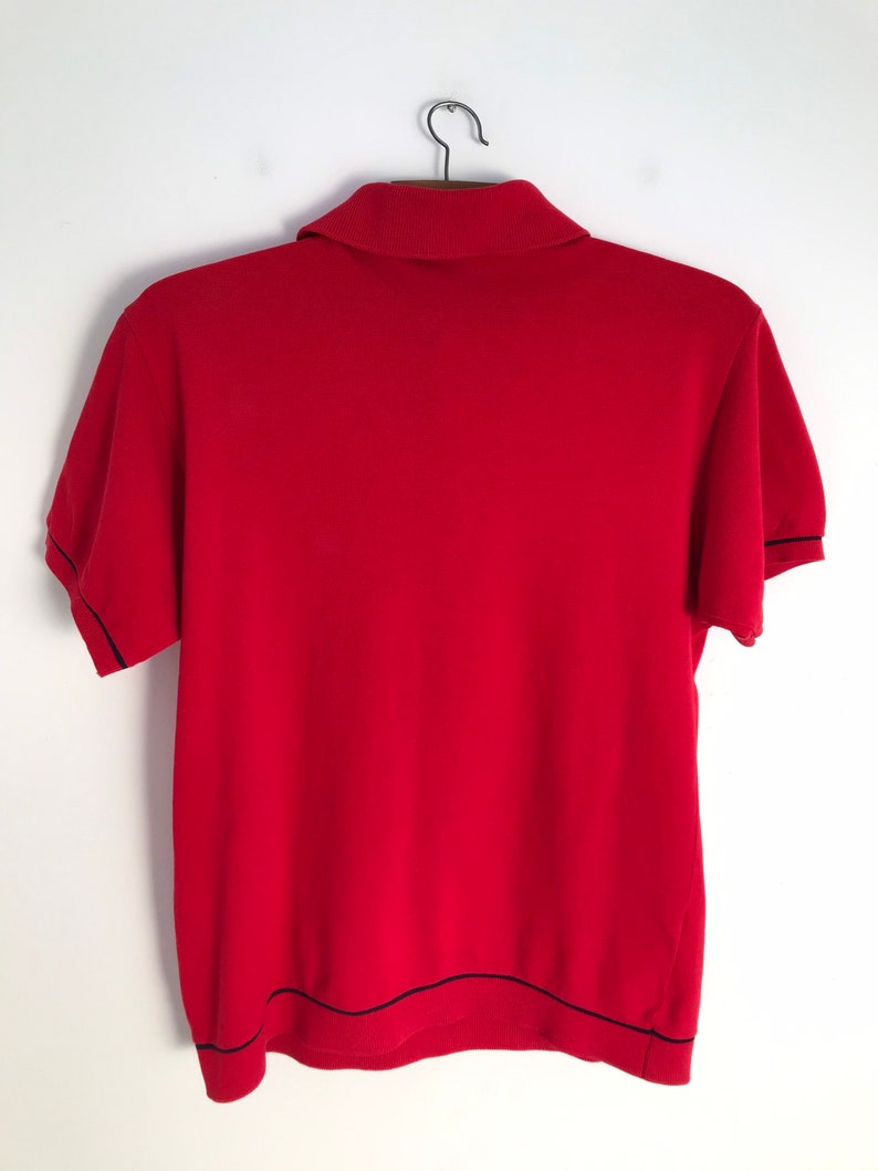 LACOSTE vintage red polo top with short sleeves and button down collar s 1990s