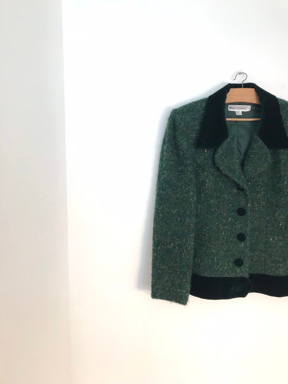 Vintage heather green tweed button down woolen bla