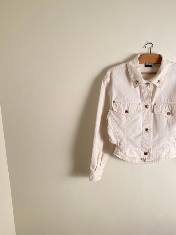 CLAUDE MONTANA vintage white denim jacket with cr… - image 1