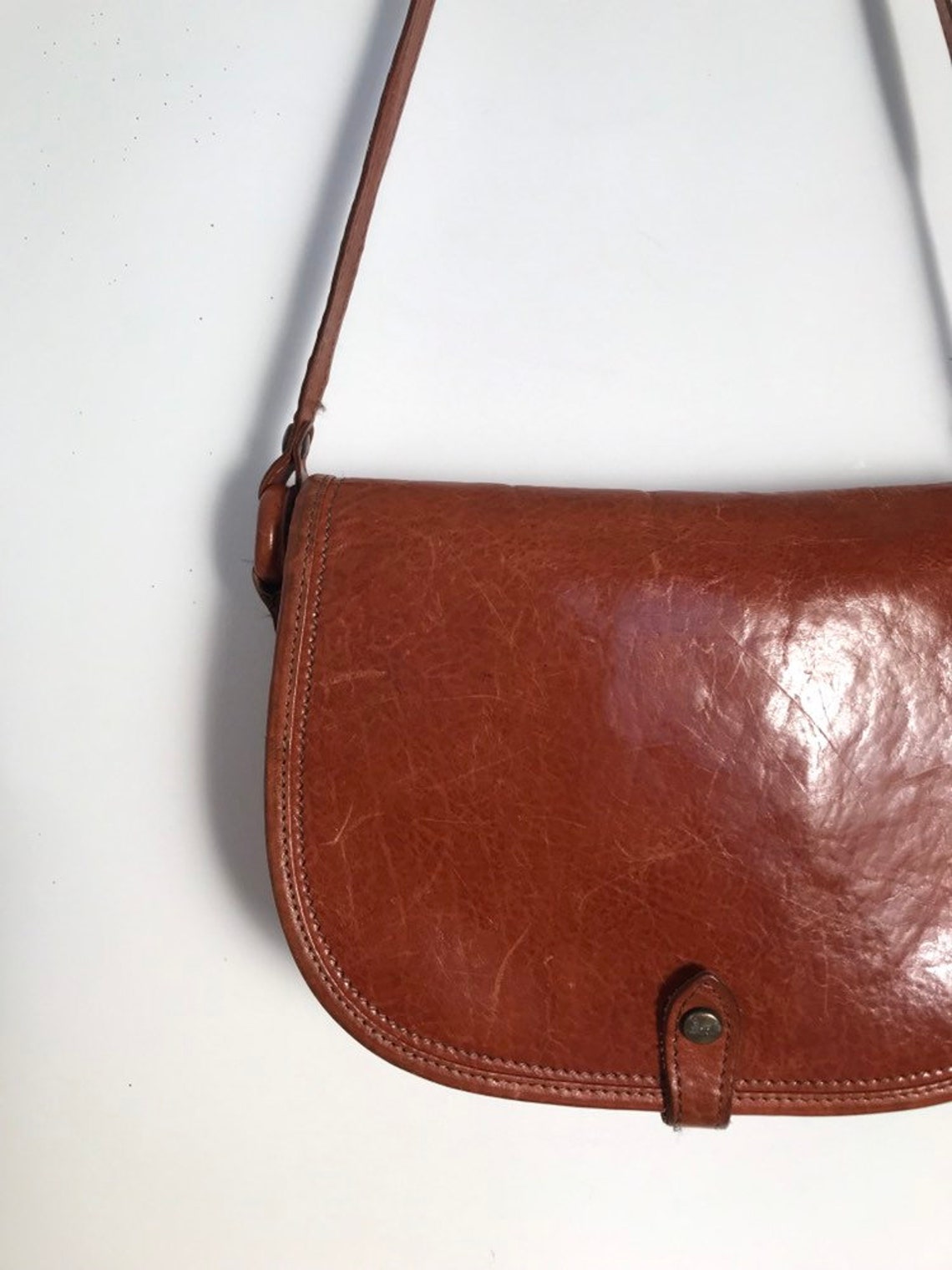 Vintage camel leather crossbody bag with adjustable shoulder Etsy
