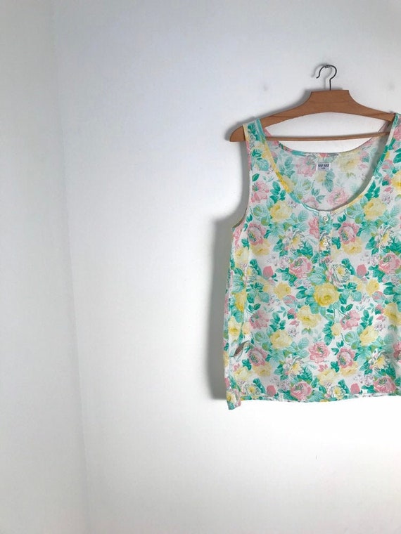 Vintage pastel floral sleeveless tank top with straight | Etsy