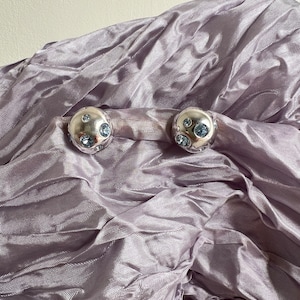 YVES SAINT LAURENT vintage silver button earrings with blue strass / 1990s