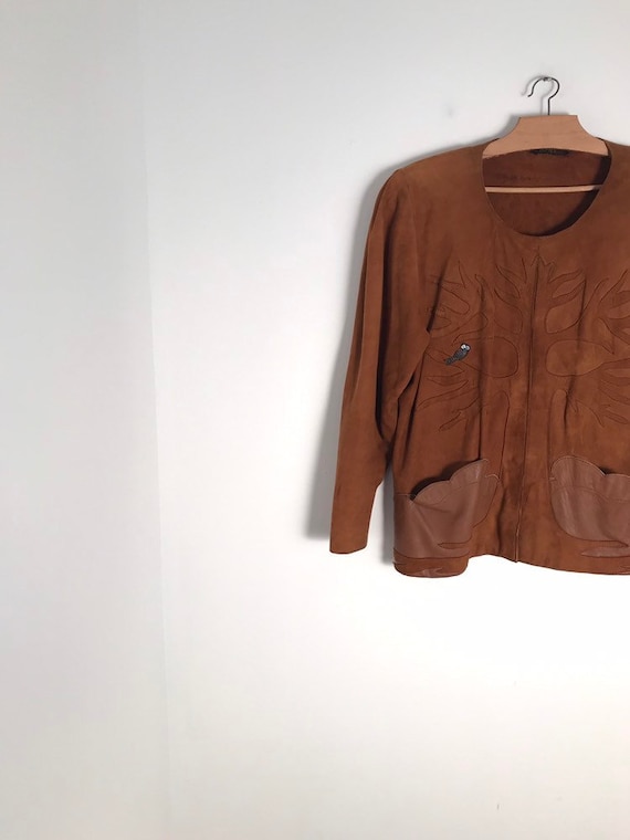 Vintage french camel suede leather button down jac