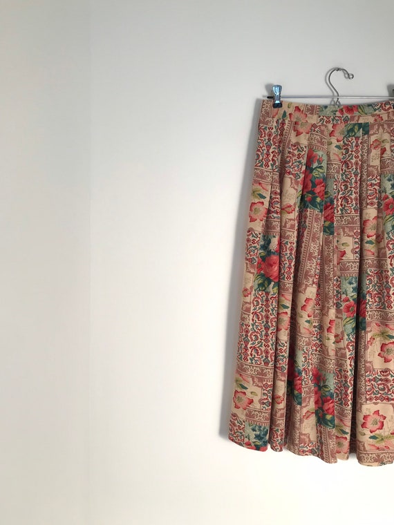 Vintage floral and paisley pleated midi skirt with