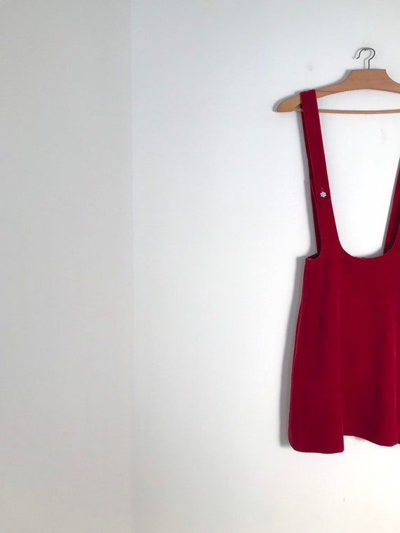 Vintage red velvet mini suspender dress with high