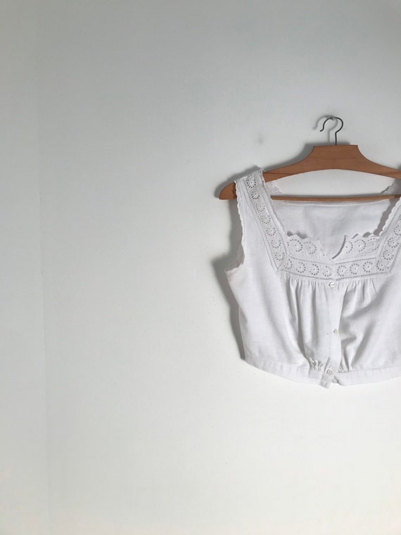 Vintage white cotton crop top with button down front and lace | Etsy