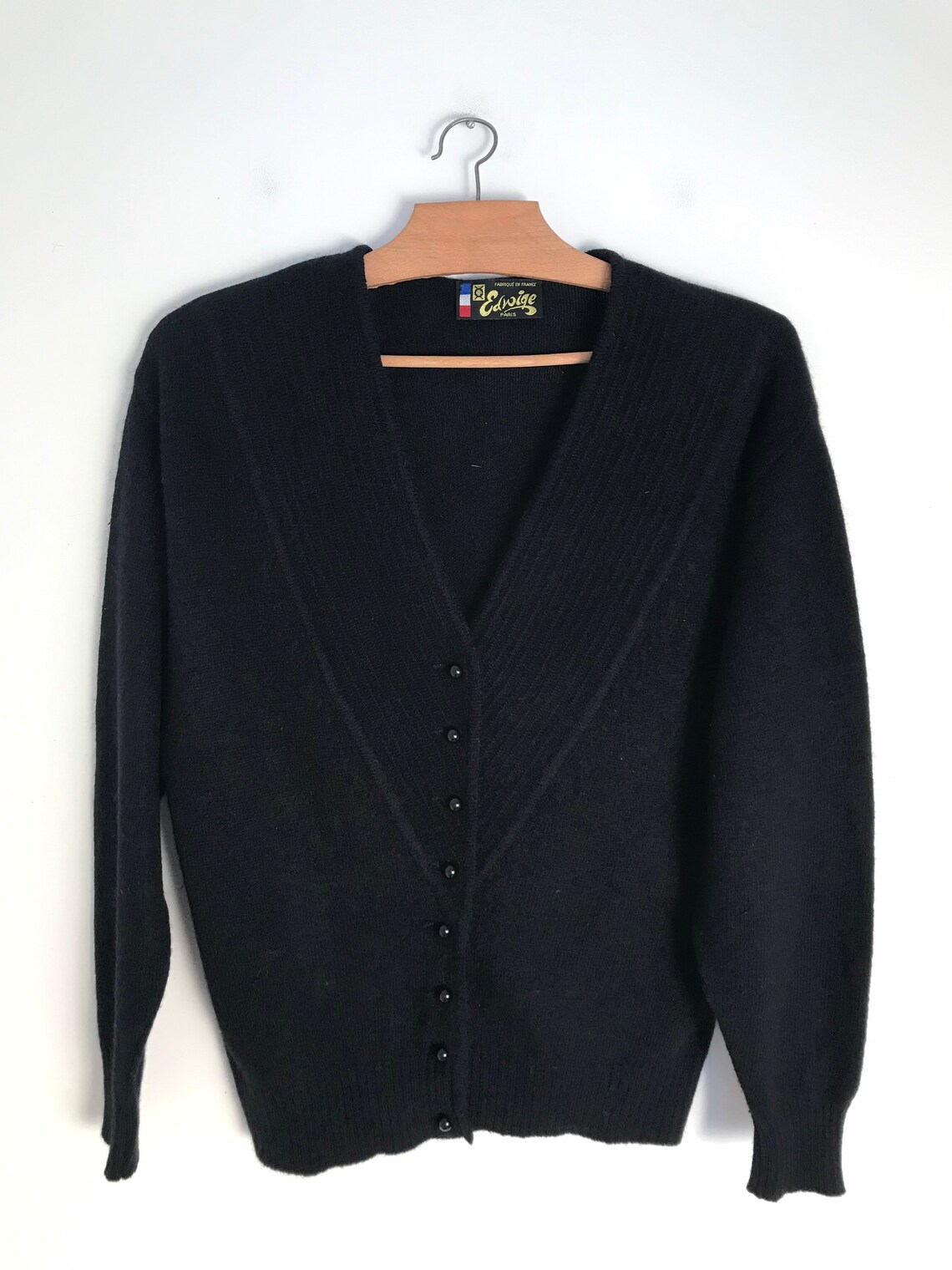 Vintage black cardigan in thin knit angora blend and with | Etsy
