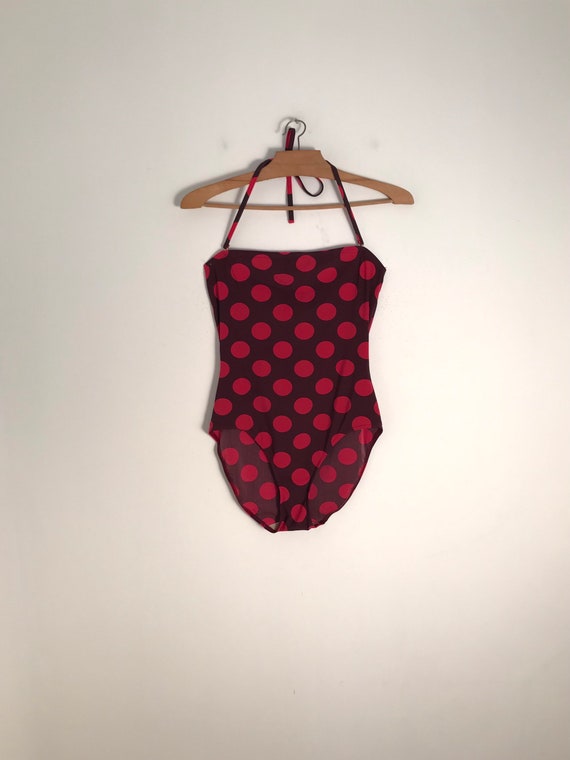 CHRISTIAN DIOR Vintage One Piece Bathing Suit With Large Polka 