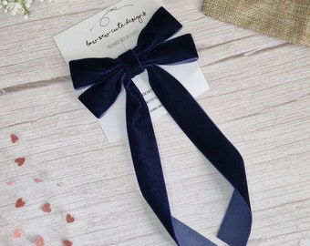Dark Blue Velvet Ribbon Bow, Adult Hair Accessories, Antique Dark Blue Velvet Ribbon Bow, Adult Hair Accessories, Antique