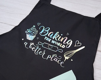 Personalised apron with pockets, baker gifts personalised, gift for baker, baking gift, baking the world a better place apron
