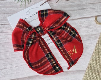 Personalised red tartan bow, initial check bow, Christmas bow with initial