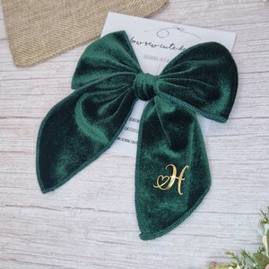 Personalised green velvet bow, initial velvet bow, green velvet bow with initial, St Patricks Irish Bow
