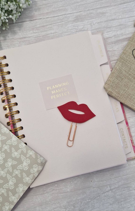 Red Lips Paperclip, Kiss Paperclip, Rose Gold Paperclip, Planner 