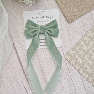 Sage green velvet ribbon bow, adult hair accessories, velvet hair ribbon, long tail hair bow, wedding accessories image 5