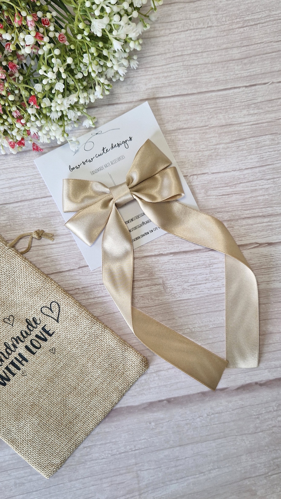 Champagne Long Tail Satin Ribbon Bow, Pale Gold Adult Hair Accessories ...
