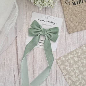 Sage green velvet ribbon bow, adult hair accessories, velvet hair ribbon, long tail hair bow, wedding accessories image 4