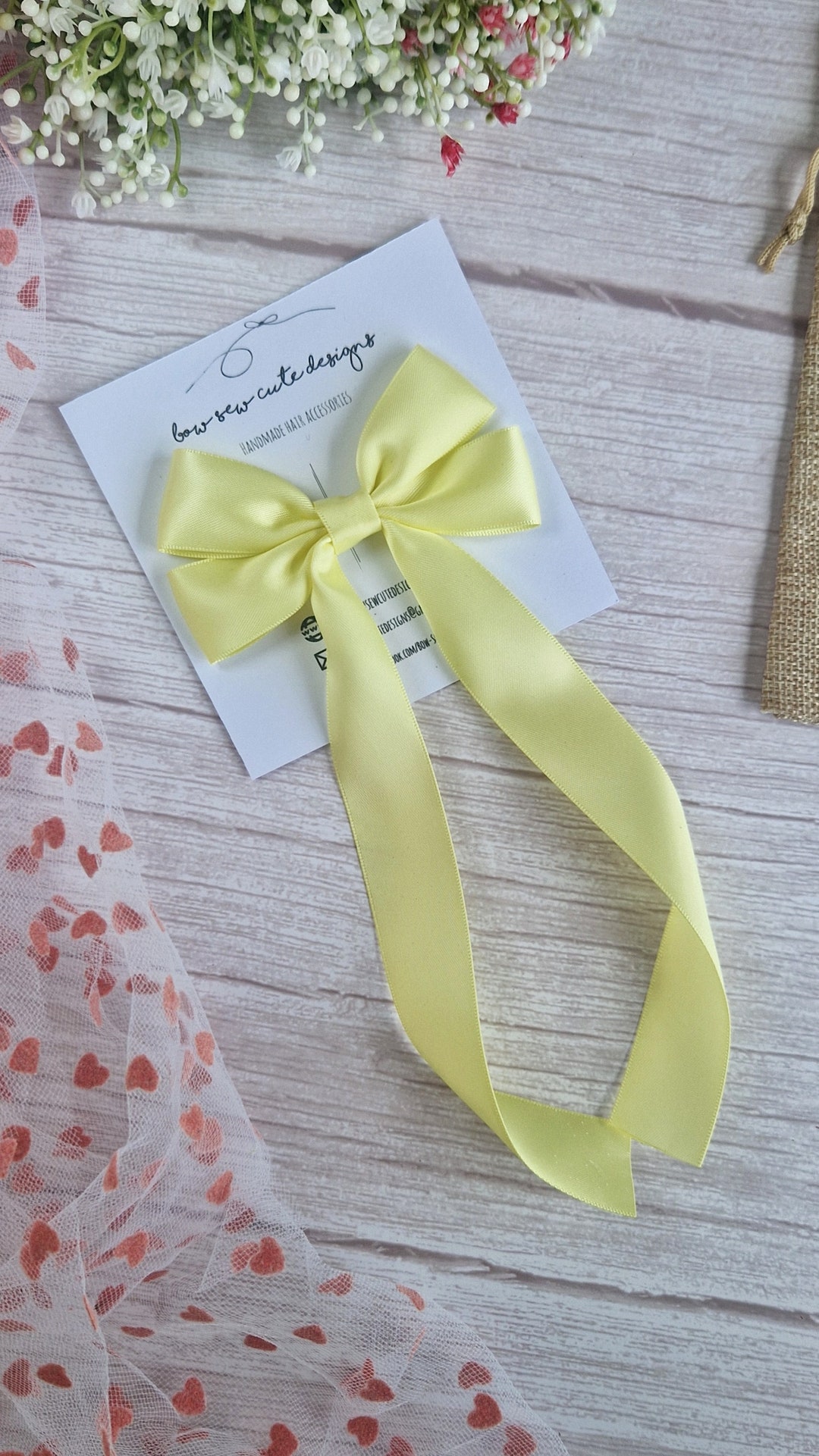 Yellow Long Tail Satin Ribbon Bow, Buttercup Adult Hair Accessories ...