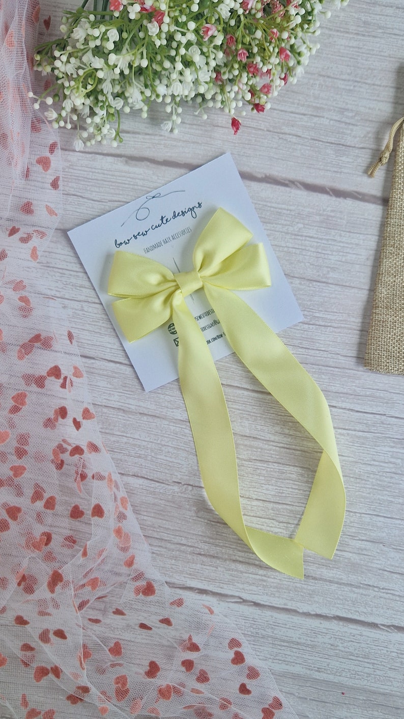 Yellow Long Tail Satin Ribbon Bow, Buttercup Adult Hair Accessories ...