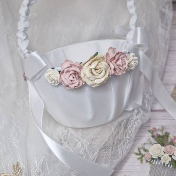 Flower girl basket, floral flower girl wedding basket,