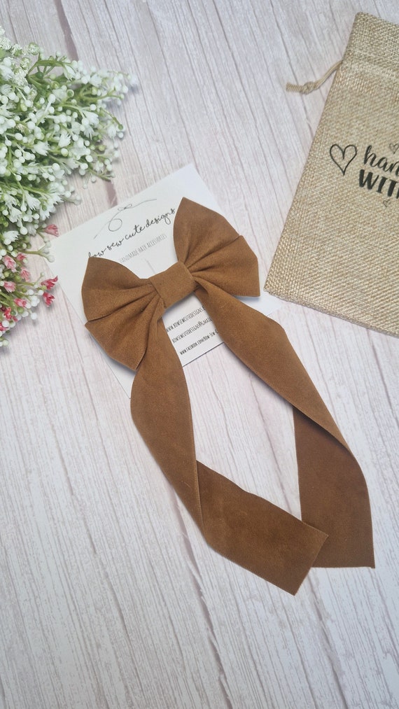 Chestnut Brown Velvet Suede Ribbon Hair Bow - Etsy display picture 3