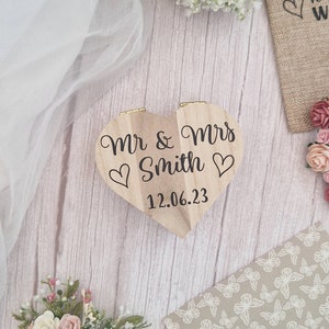 Wooden heart wedding ring box personalised, Custom ring bearer pot, ring bearer box,