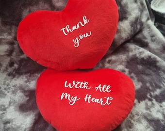 Personalised heart cushion thank you gift, personalised heart pillow, thank you with all my heart