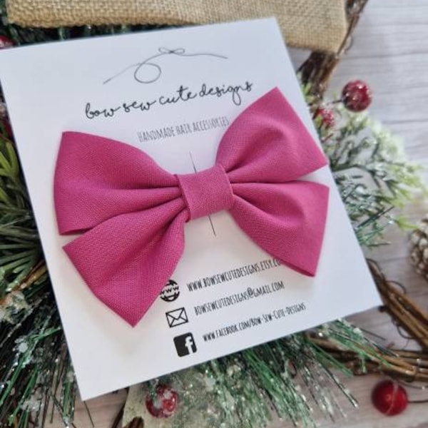 Raspberry pink hair bow, pink hair clip, girls pink bow, simple hair bow, adults bow, coquette bow