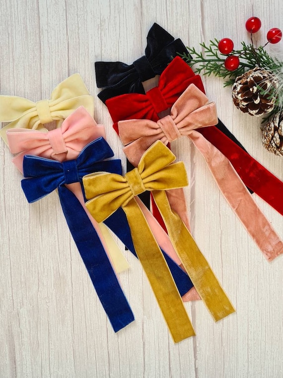 Dark Blue Velvet Ribbon Bow, Adult Hair Accessories, Antique