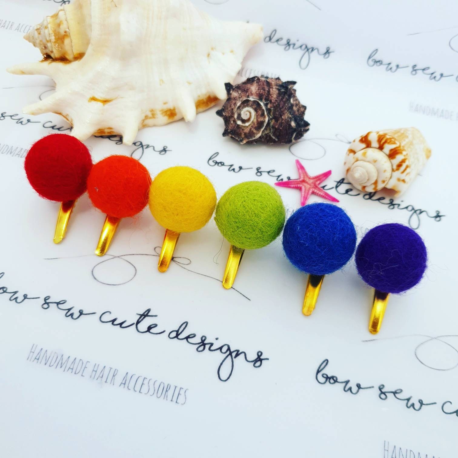 Rainbow Pom Pom Hair Clip Set, Set of Mini Hair Clips, Adult  display picture 3