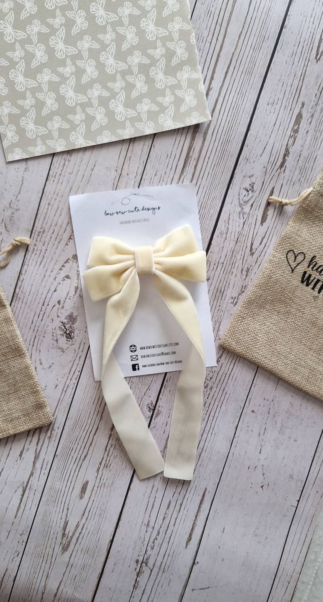 Cream Velvet Ribbon Bow With Long Tails Adult Hair Etsy