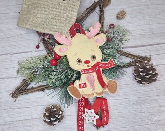 Reindeer Christmas countdown wall hang with sleeps until xmas, reusable children's countdown calendar