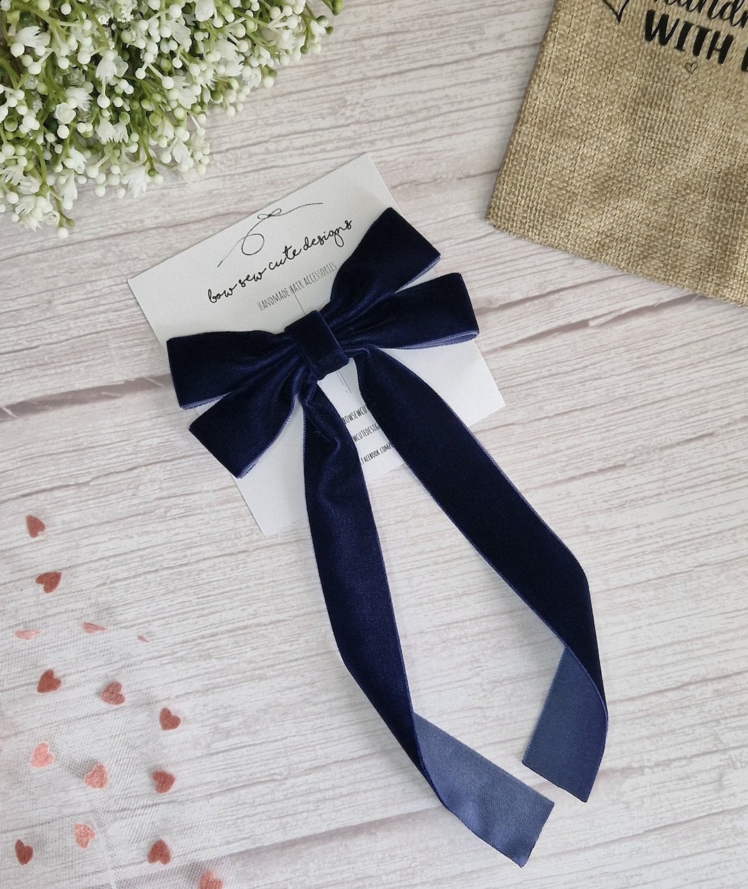 Dark Blue Velvet Ribbon Bow, Adult Hair Accessories, Antique  display picture 2