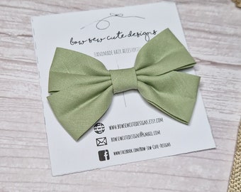 Sage hair bow, Sage green ribbon hair clip, olive bow, simple hair bow, adults bow