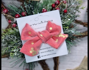 Red sequin shaker bow, red and gold hand tied bow, sequin filled bow