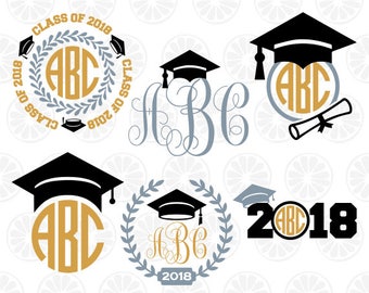 Graduation monogram, class of 2018 svg, graduation svg, cutting files, circle monogram, graduation svg, digital cute file, graduation cap 02