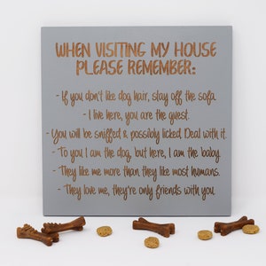 When visiting my house please remember: If you don't like dog hair 7x7, 10x10 12x12, 15x15, 20x20, 25x25, 30x30 Engraved Wood Sign