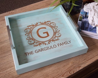 Custom Engraved Wood Ottoman Tray - Coffee Table Tray - Bed and Breakfast Tray - Monogram