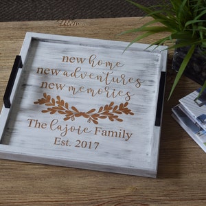 Custom Engraved Wood Ottoman Tray - Coffee Table Tray - Bed and Breakfast Tray - Personalized New Home  - Wedding & Engagement