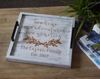 Custom Engraved Wood Ottoman Tray - Coffee Table Tray - Bed and Breakfast Tray - Personalized New Home  - Wedding & Engagement