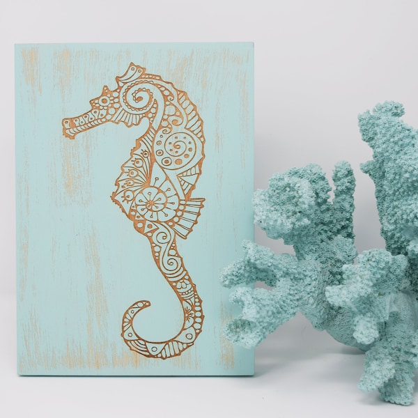 Seahorse 5x7, 8x12, 10x15, 15x22, 20x30, 24x36 Engraved Wood Sign